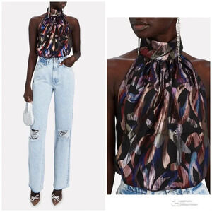 Sabina Musayev Alessandra Metallic Organza High Neck Top XS